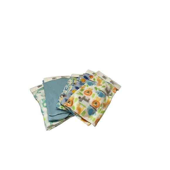Lot Of 5 Angel of Mine 30 x 30 Fleece Baby Blankets Blue Multicolored - Picture 2 of 4